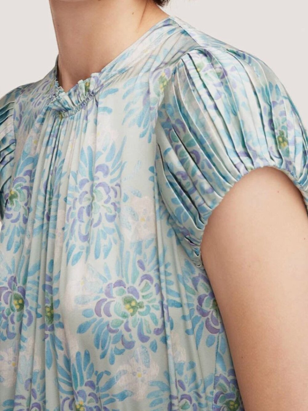 Rebecca Taylor Astera Fleur Pleated Sleeve Crop Floral Top Light Blue – Size 4